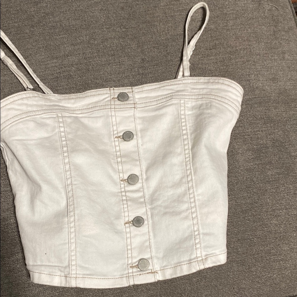 Art Class Cream Buttoned Crop Camisole